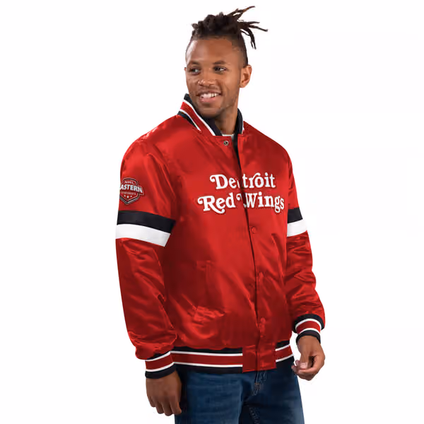 Detroit Red Wings Home Game NHL Varsity Satin Jacket view 2