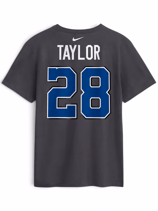 Jonathan Taylor #28 Indianapolis Colts 2026 NFL Rivalries Player T-Shirt Anthracite view 3