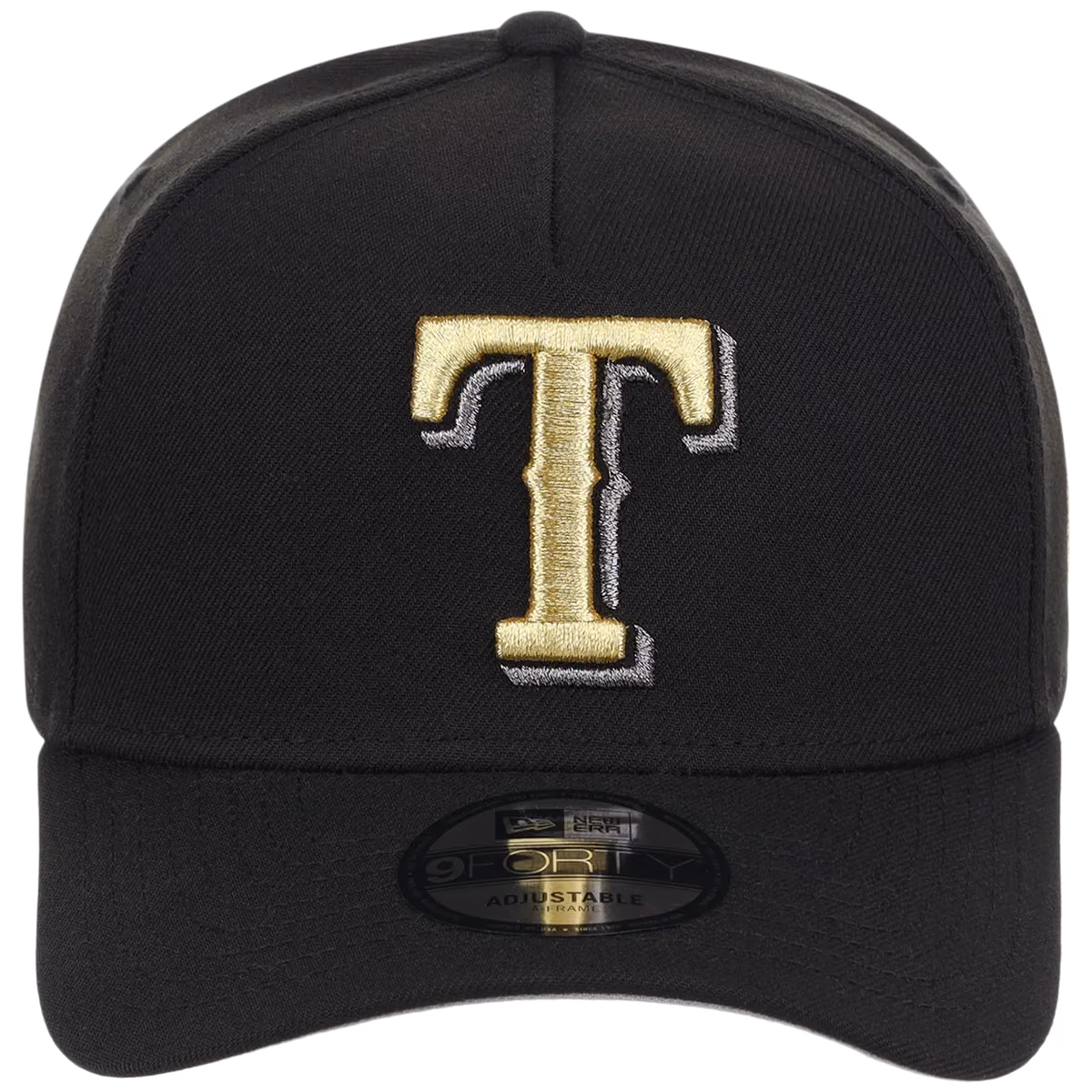 Texas Rangers MLB Black x Gold FASHION CORE New Era 9FORTY A-Frame detail view