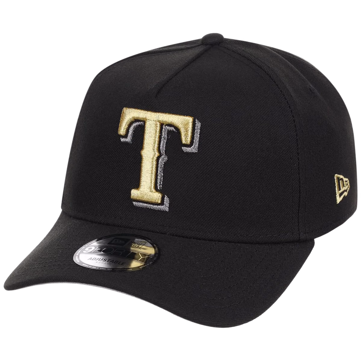 Texas Rangers MLB Black x Gold FASHION CORE New Era 9FORTY A-Frame detail view