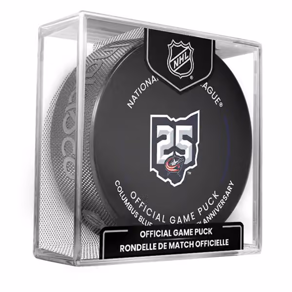 Columbus Blue Jackets 25th Anniversary 2025-26 NHL Official Game Puck view 1