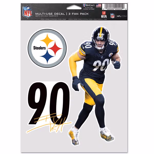 T.J. Watt #90 Pittsburgh Steelers Player NFL Decals Set (3 Pcs.) view 1