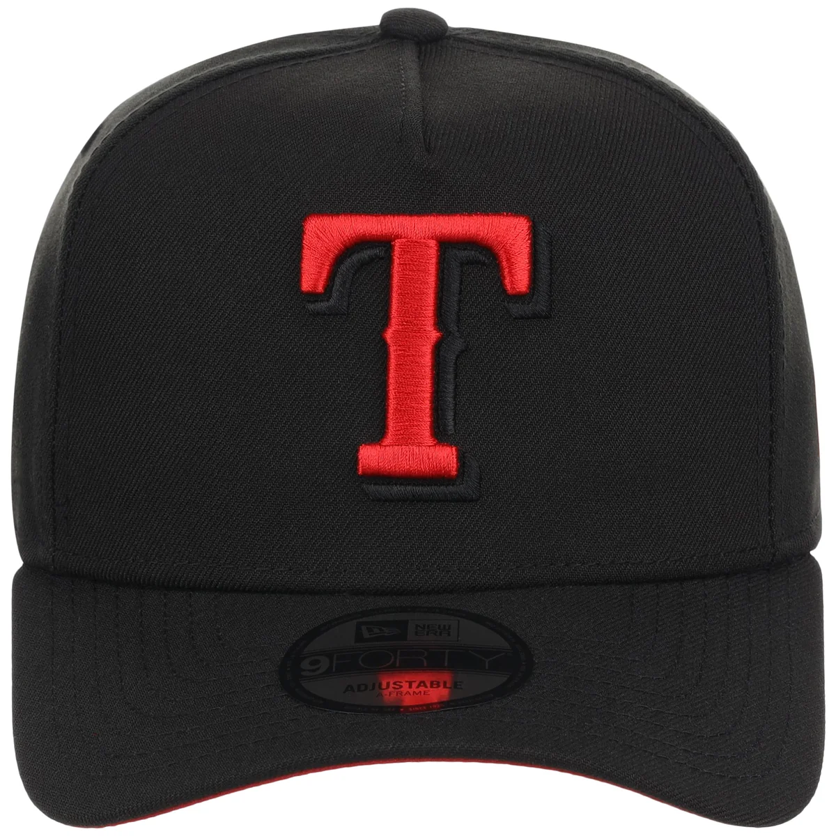 Texas Rangers MLB Black x Red FASHION CORE New Era 9FORTY A-Frame detail view