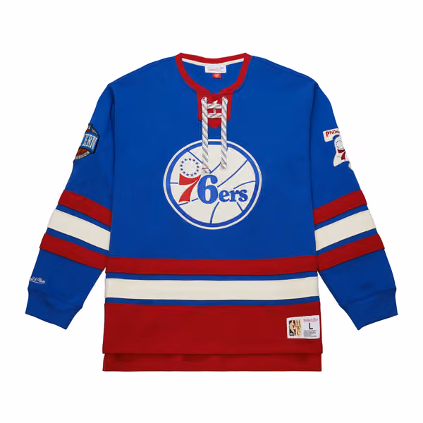 Philadelphia 76ers Mitchell & Ness Heritage NBA Lace-Up Jersey Crew view 1