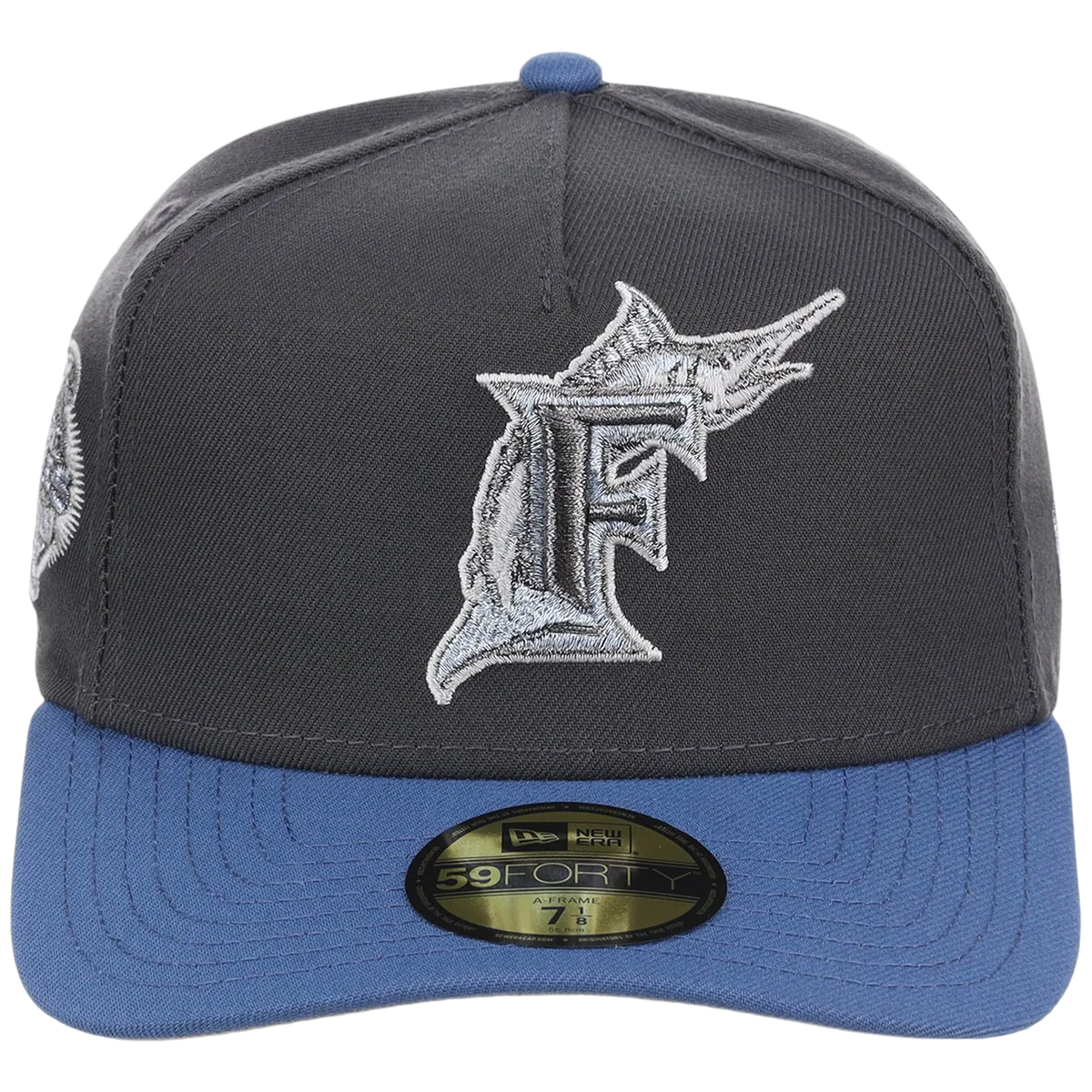 Miami Marlins MLB Indigo Steel New Era 59FORTY detail view