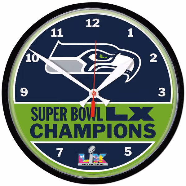 Seattle Seahawks Super Bowl LX Champions NFL Wall Clock view 1