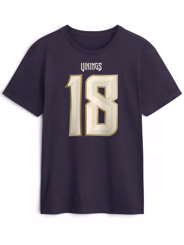 Justin Jefferson #18 Minnesota Vikings 2026 NFL Rivalries Player T-Shirt Purple view 2