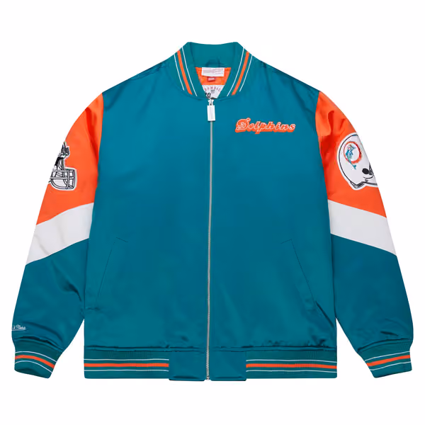 Miami Dolphins Throw it Back Heavyweight Satin NFL Jacket Aqua view 1