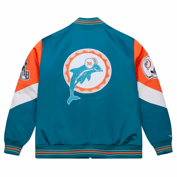 Miami Dolphins Throw it Back Heavyweight Satin NFL Jacket Aqua view 2