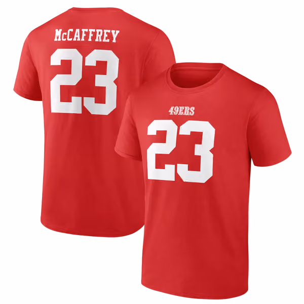 Christian McCaffrey #23 San Francisco 49ers Player NFL T-Shirt Red view 1