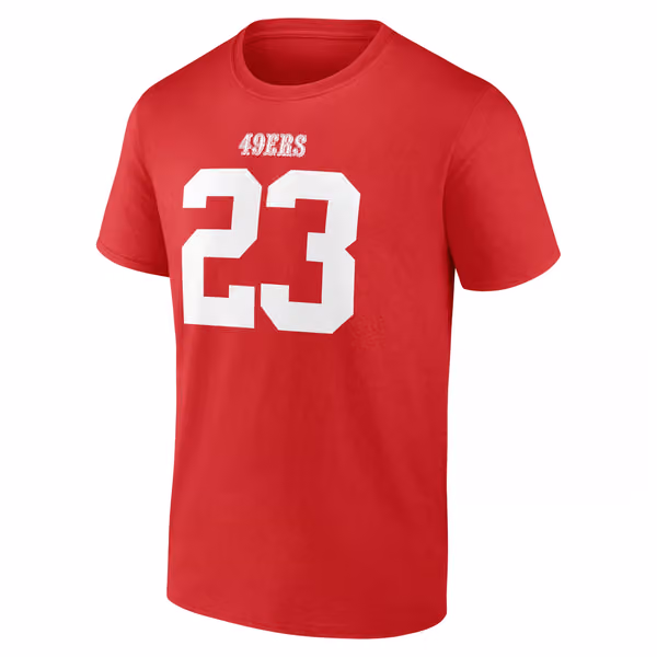 Christian McCaffrey #23 San Francisco 49ers Player NFL T-Shirt Red view 2