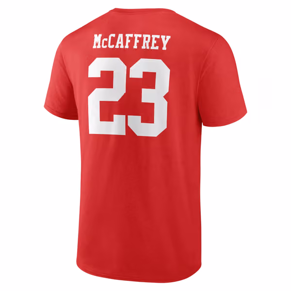 Christian McCaffrey #23 San Francisco 49ers Player NFL T-Shirt Red view 3