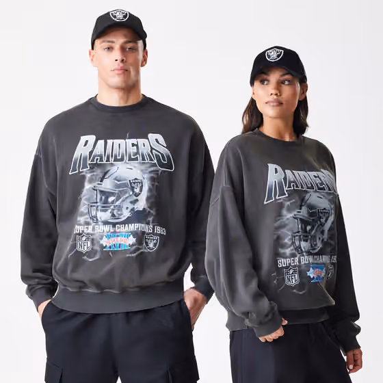 Las Vegas Raiders Washed Oversized NFL Crew Neck Sweater Dark Gray view 1