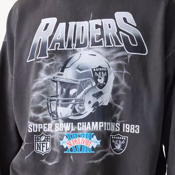 Las Vegas Raiders Washed Oversized NFL Crew Neck Sweater Dark Gray view 5
