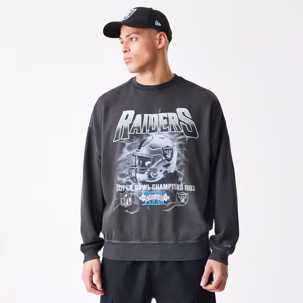 Las Vegas Raiders Washed Oversized NFL Crew Neck Sweater Dark Gray view 2