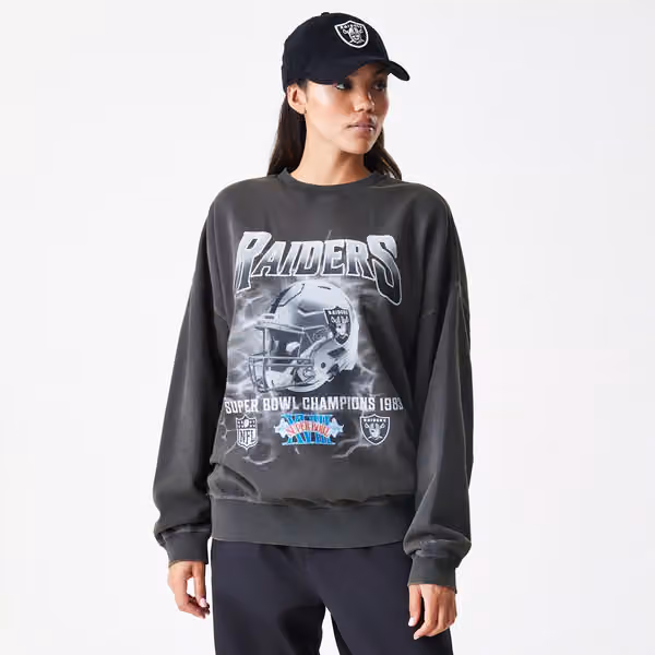 Las Vegas Raiders Washed Oversized NFL Crew Neck Sweater Dark Gray view 6