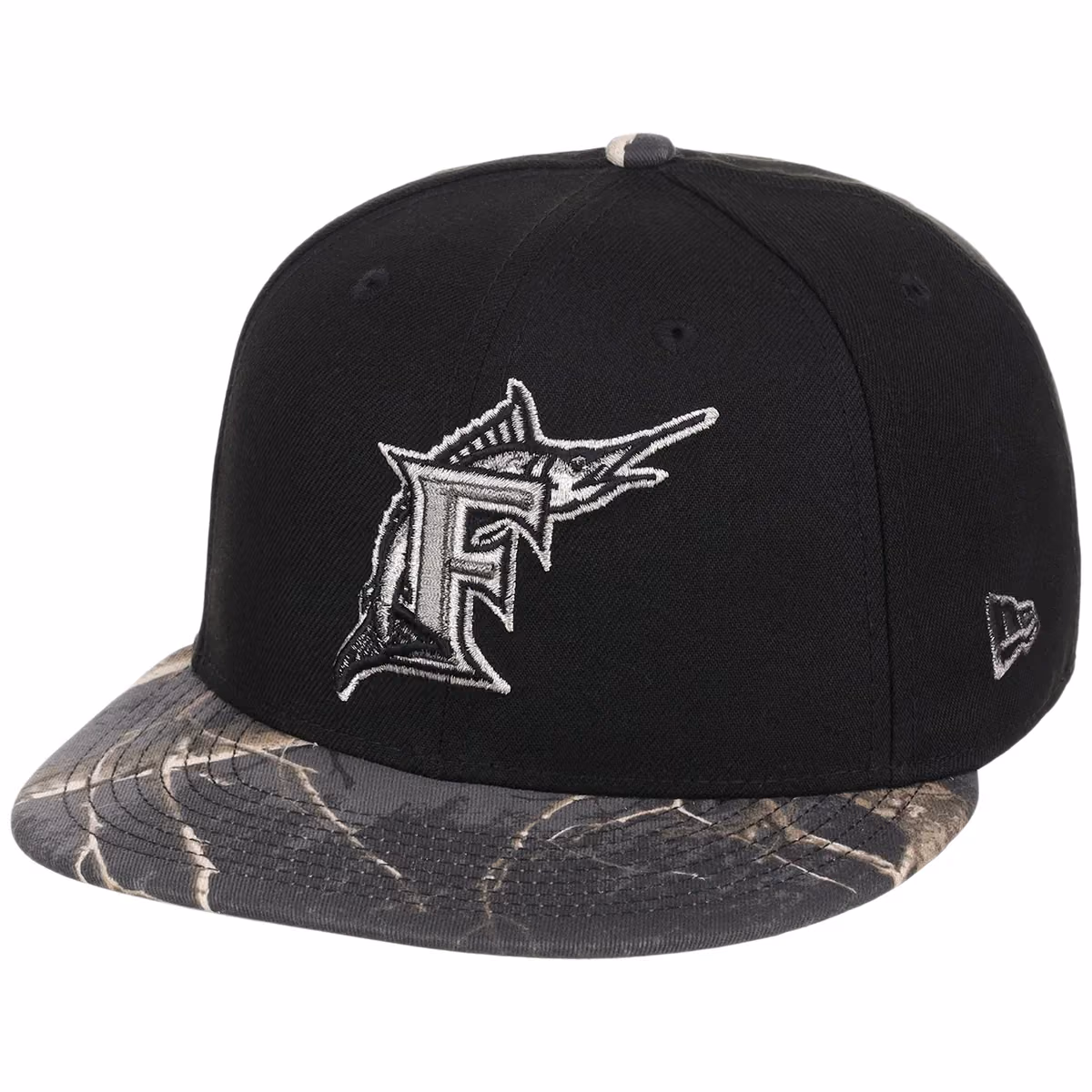 Miami Marlins MLB Black Realtree Metallics New Era 59FIFTY detail view