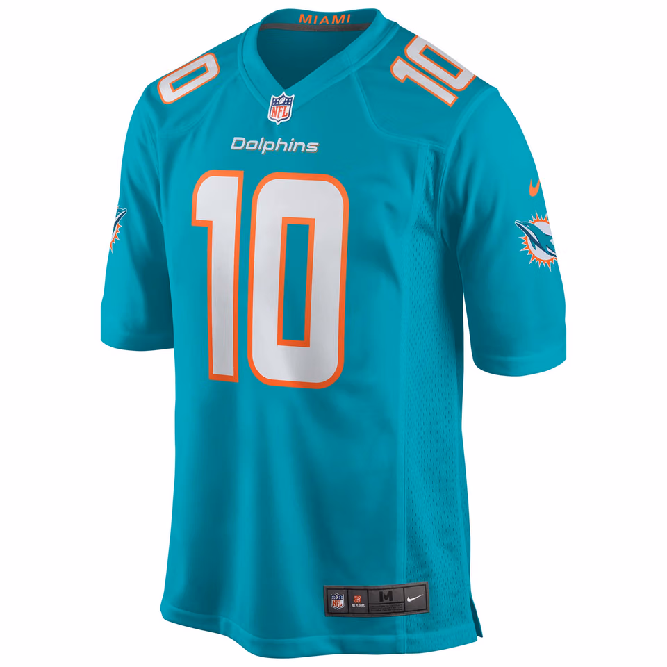 Tyreek Hill #10 Miami Dolphins Nike Game NFL Jersey Aqua view 2