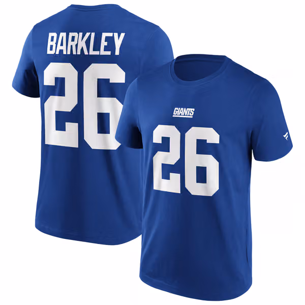 Saquon Barkley #26 New York Giants Iconic Player NFL T-Shirt Blue view 1