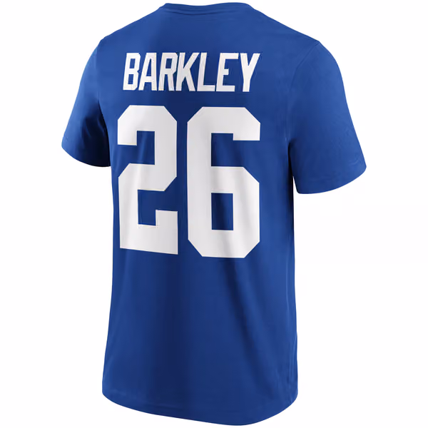 Saquon Barkley #26 New York Giants Iconic Player NFL T-Shirt Blue view 3
