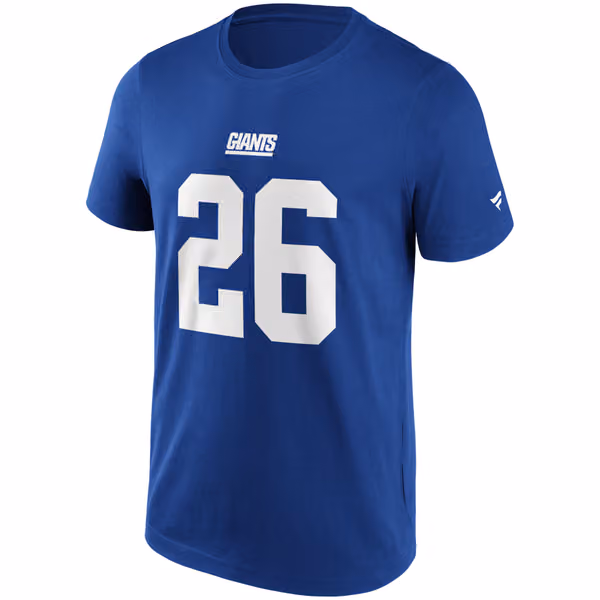 Saquon Barkley #26 New York Giants Iconic Player NFL T-Shirt Blue view 2