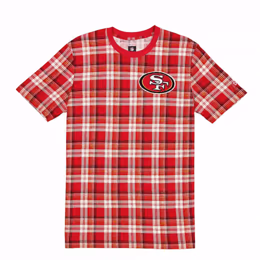 San Francisco 49ers Plaid 2024 New Era 3rd Down NFL T-Shirt Red view 1
