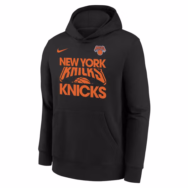 New York Knicks NBA Courtside Nike Club Hoodie Black (YOUTH) view 2