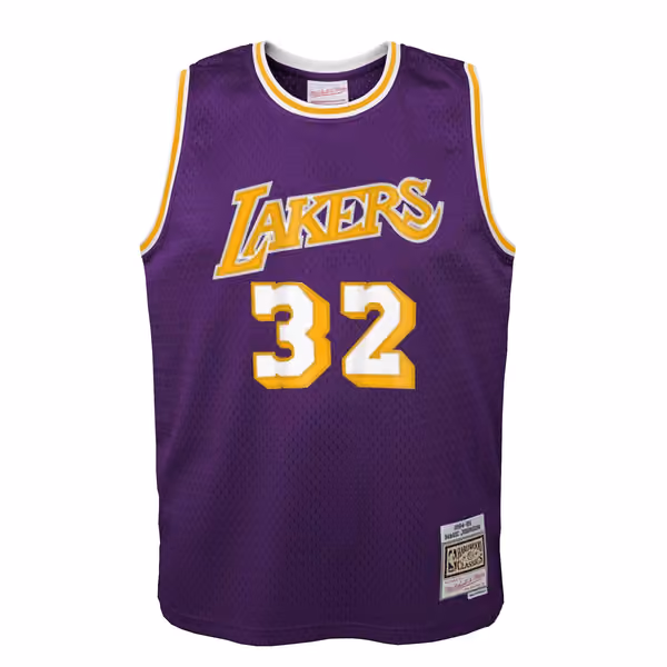 Magic Johnson #32 Los Angeles Lakers 1984-85 Youth Swingman NBA Jersey Purple (YOUTH) view 2