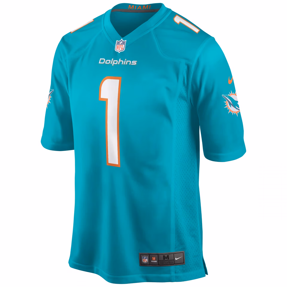 Tua Tagovailoa #1 Miami Dolphins Nike Game NFL Football Jersey Aqua view 2