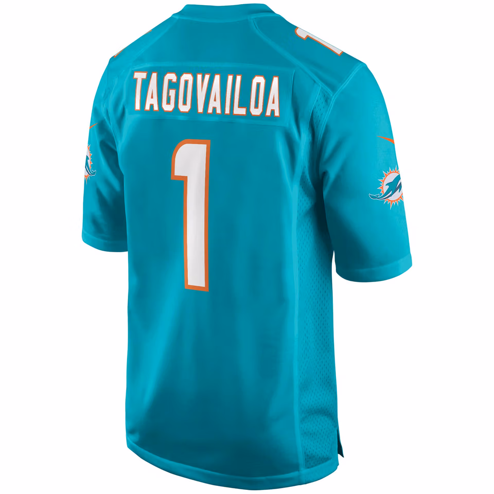 Tua Tagovailoa #1 Miami Dolphins Nike Game NFL Football Jersey Aqua view 3