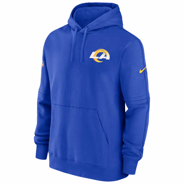 Los Angeles Rams 2023 NFL Sideline Nike Club Hoodie Blue view 2