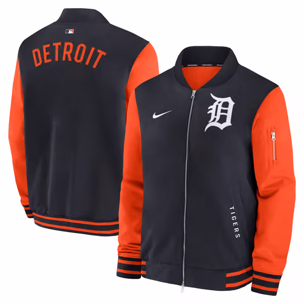 Detroit Tigers 2026 MLB Authentic Dugout Bomber Jacket Navy view 1