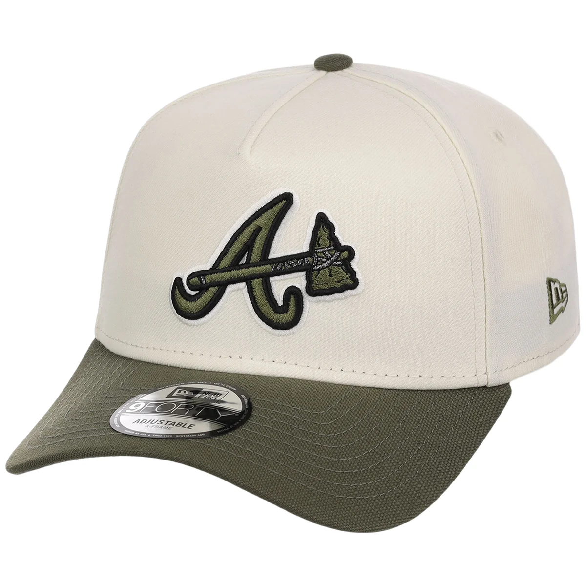 Atlanta Braves MLB Chrome Olive New Era 9FORTY detail view