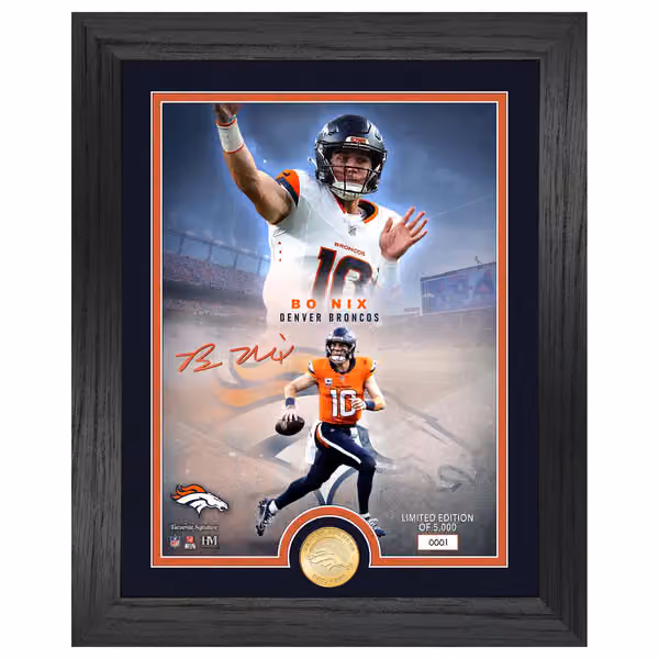 Bo Nix Denver Broncos Bronze Coin Framed NFL Photo view 1