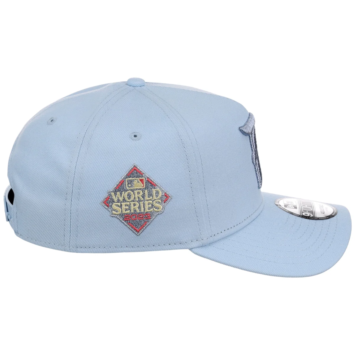 Texas Rangers MLB Glacial Blue New Era 9FORTY A-Frame detail view