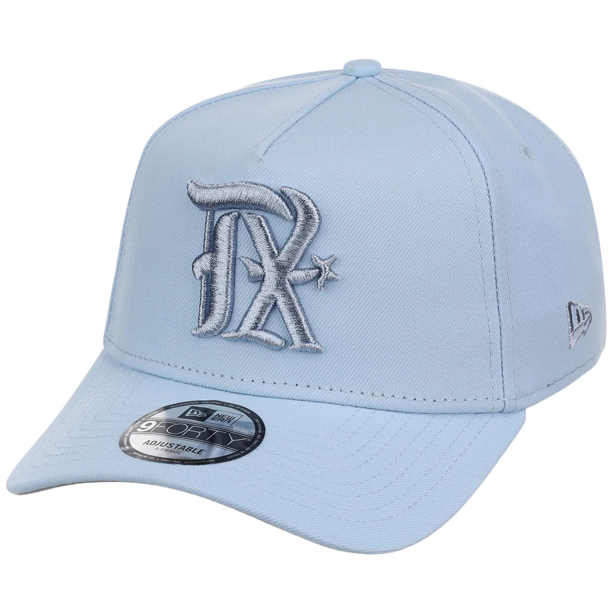 Texas Rangers MLB Glacial Blue New Era 9FORTY A-Frame detail view