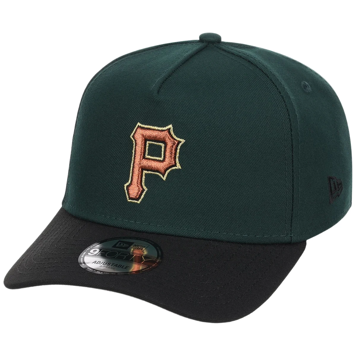 Pittsburgh Pirates MLB Dark Green x Black FASHION CORE New Era 9FORTY A-Frame detail view