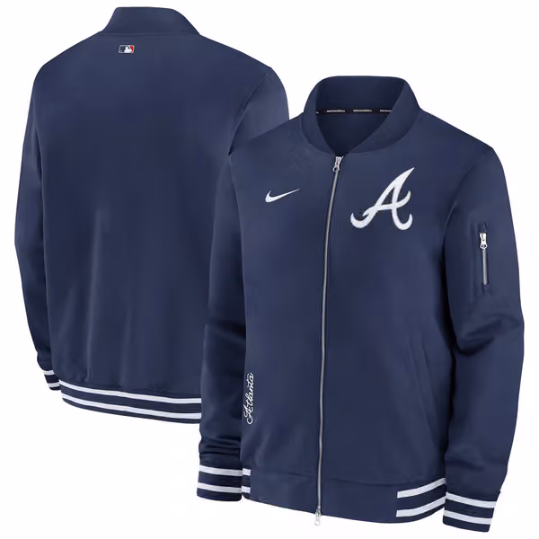 Atlanta Braves 2024 MLB Authentic Collection Nike Bomber Jacket Navy view 1