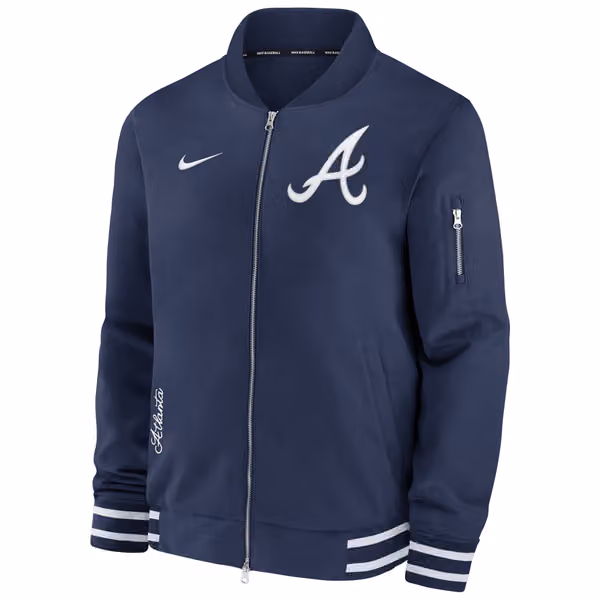 Atlanta Braves 2024 MLB Authentic Collection Nike Bomber Jacket Navy view 2