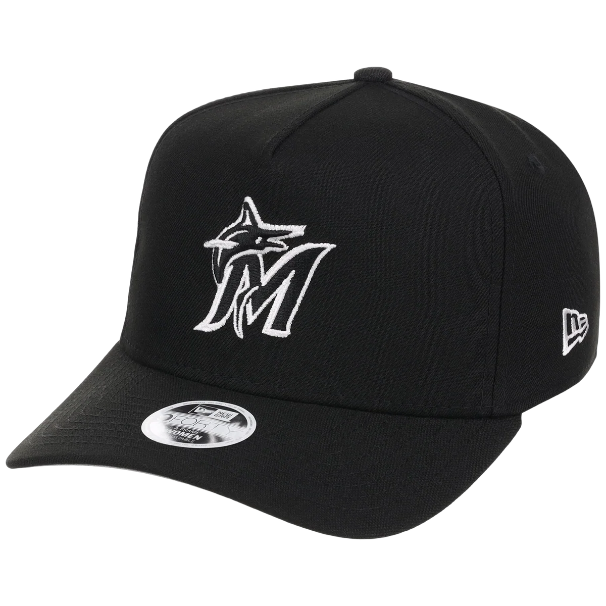 Miami Marlins Women's New Era 9FORTY Black A-Frame detail view