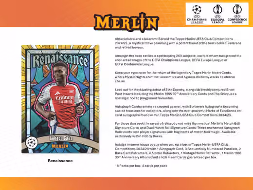 2024/25 Topps Chrome Merlin UEFA Club Competitions Football Hobby Box view 2