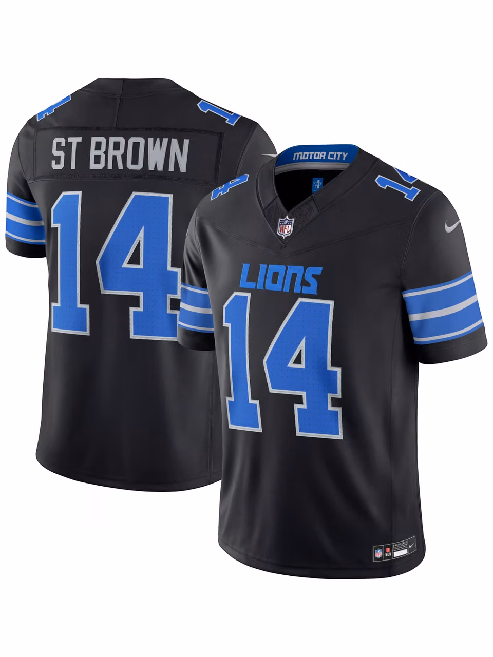 Amon-Ra St. Brown #14 Detroit Lions Stitched Limited NFL Jersey Black view 1