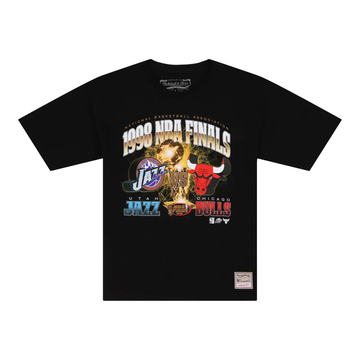 Chicago Bulls vs Utah Jazz 1998 NBA Historic Finals Mitchell & Ness T-Shirt - Team Logos front view