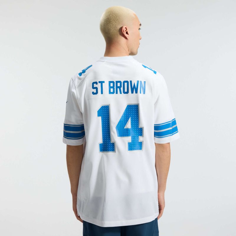 Amon-Ra St. Brown #14 Detroit Lions Game NFL Jersey White view 5