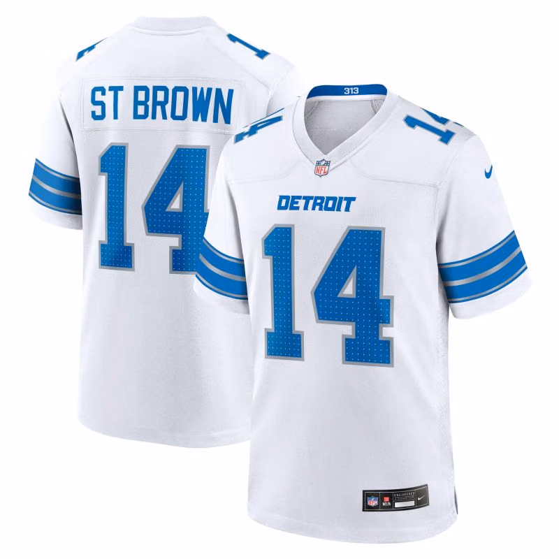 Amon-Ra St. Brown #14 Detroit Lions Game NFL Jersey White view 1