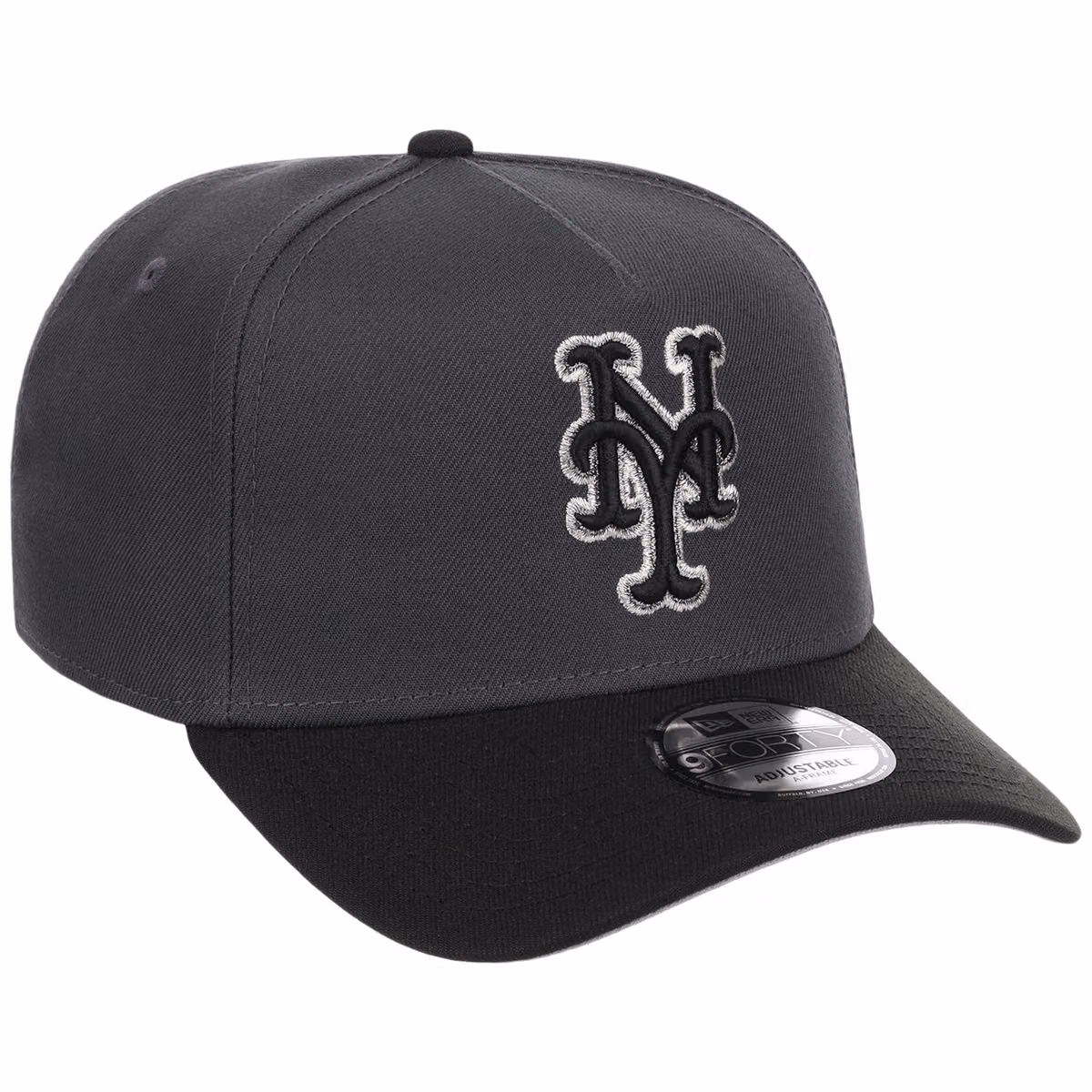 New York Mets MLB Graphite x Black FASHION CORE New Era 9FORTY A-Frame front view
