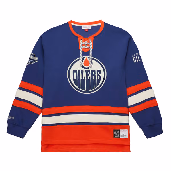 Edmonton Oilers Mitchell & Ness Heritage NHL Lace-Up Jersey Crew view 1