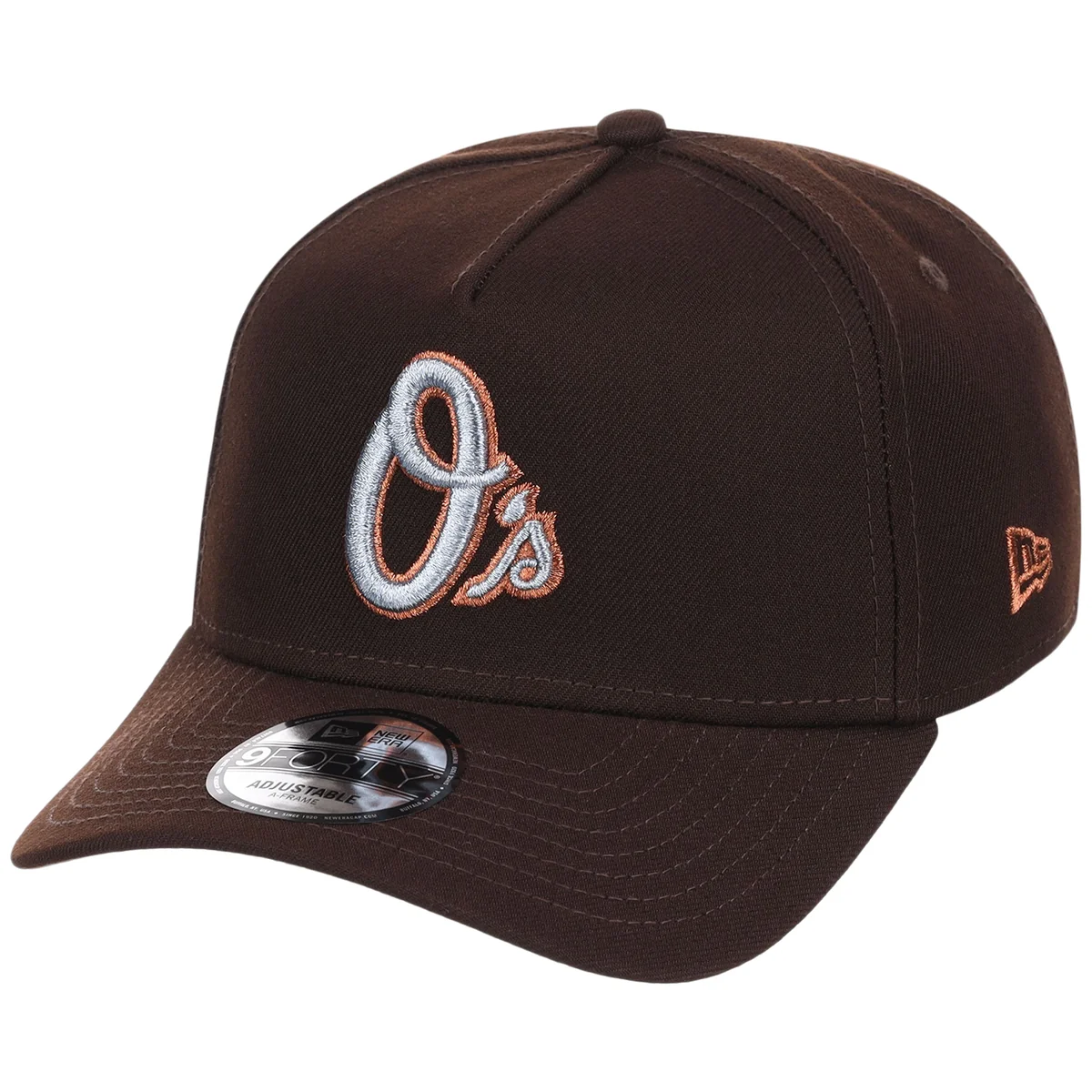 Baltimore Orioles MLB Frosted Bark New Era 9FORTY A-Frame detail view
