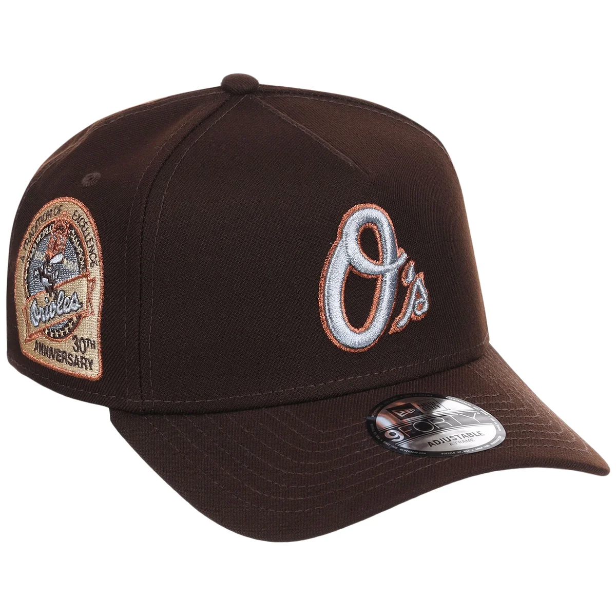 Baltimore Orioles MLB Frosted Bark New Era 9FORTY A-Frame front view