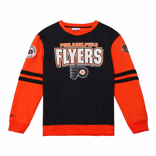Philadelphia Flyers All Over Mitchell & Ness NHL Crew Fleece Pullover view 1